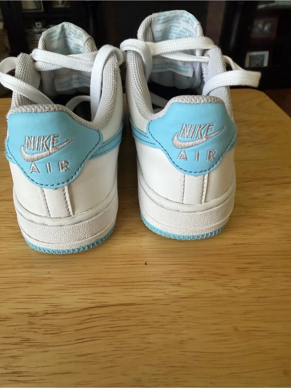 Nike Kids White Sneakers with Light Blue Swoosh
